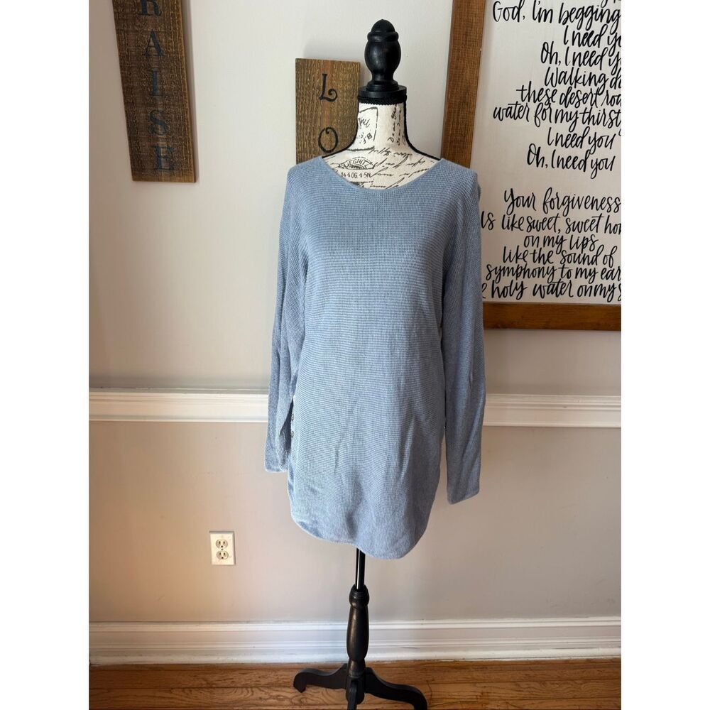 Michael Kors Women's Waffle Knit Dolman Long Sleeve Pullover Sweater Blue Small